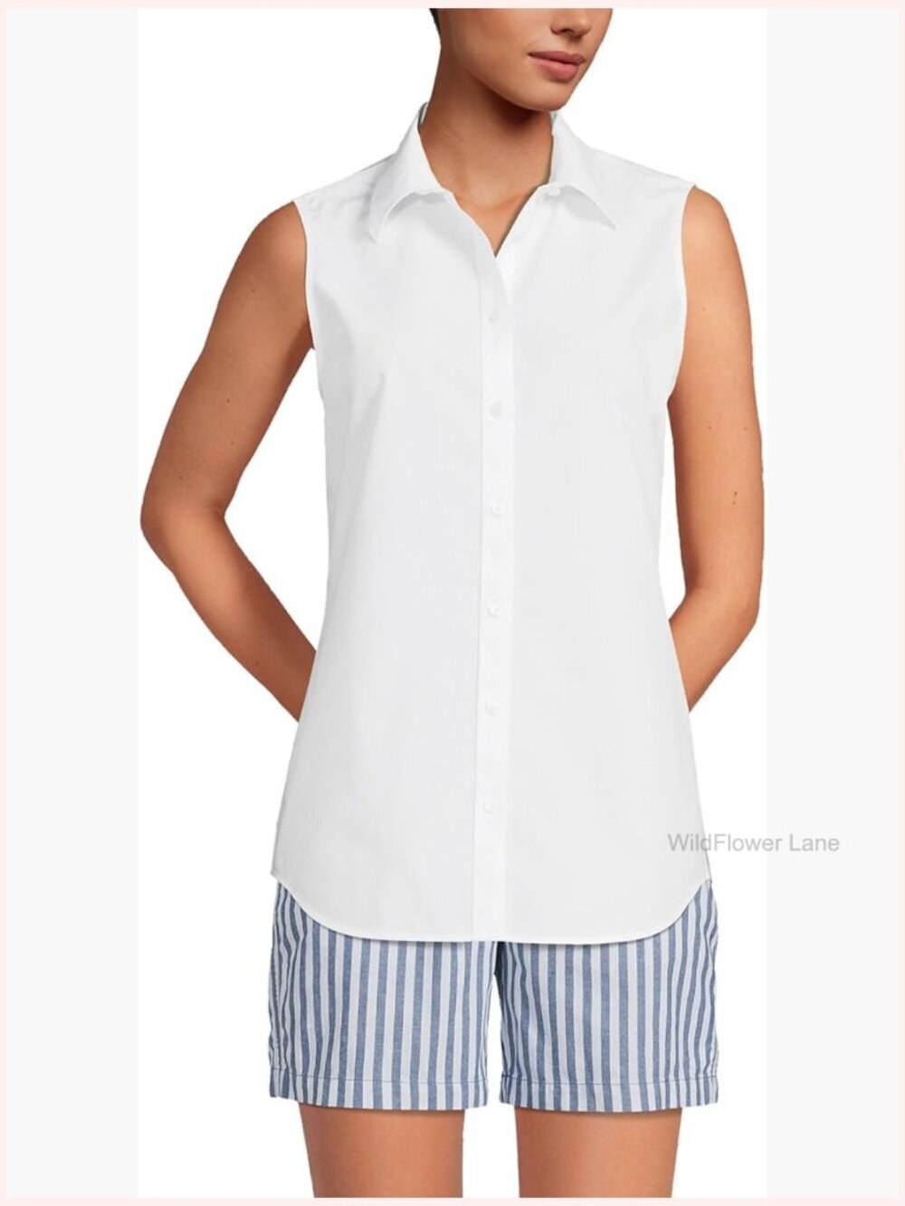 Sleeveless No Iron Supima Cotton Button Front Shirt Classic Fit